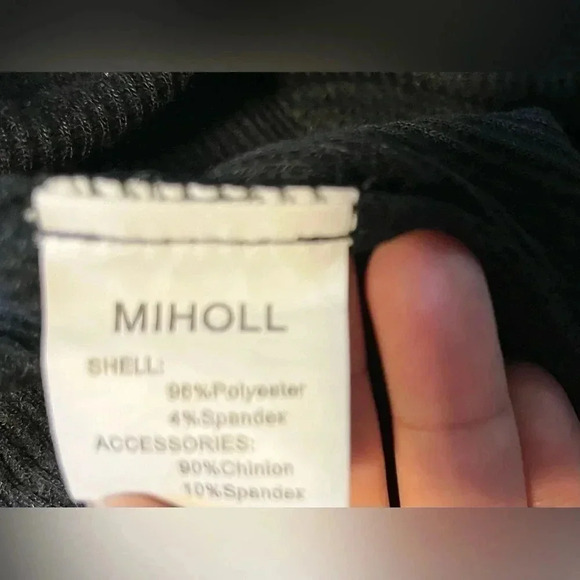 MIHOLL BRAND WAFFLE TOP WITH SEE THRU LACE SLEEVES BLACK SIZE M - Picture 3 of 5